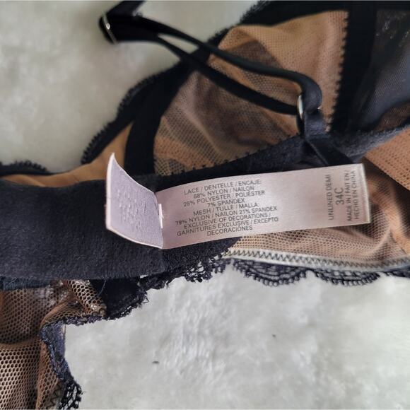 Victoria's Secret Lace-Up Lace Bra Black Ivory 34C - Picture 9 of 11